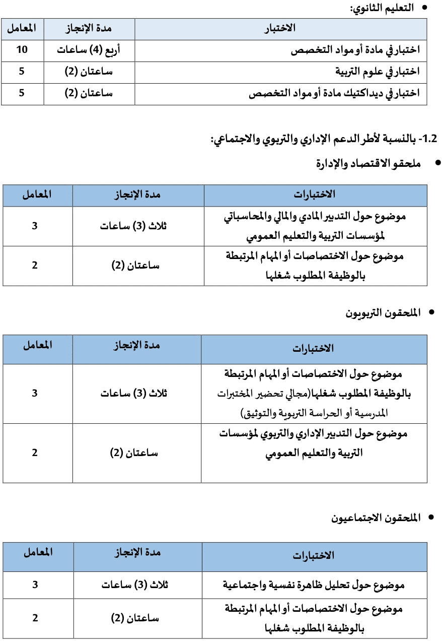 اختبارات مبارة التعليم بالتعاقد 2022-2023