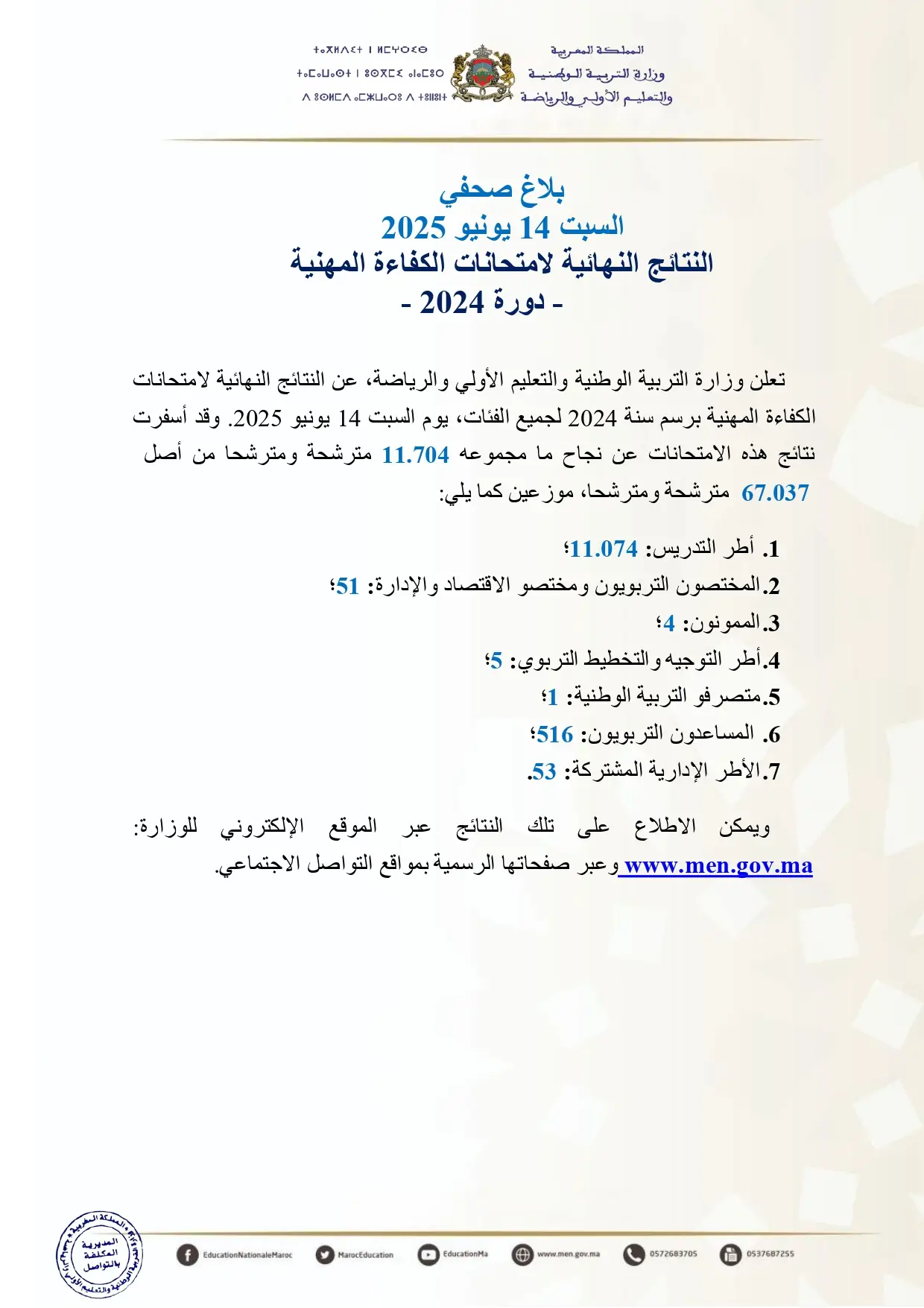 نتائج الامتحان المهني 2024 2025 الكفاءة المهنية